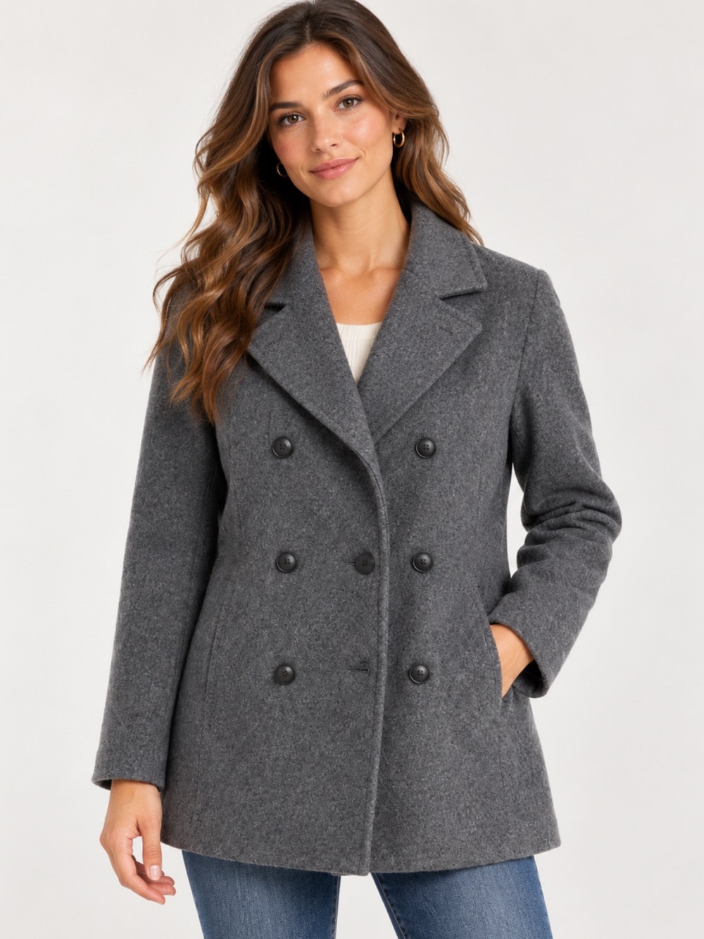 Jason Kole 100% Wool Charcoal Double Breasted Peacoat M